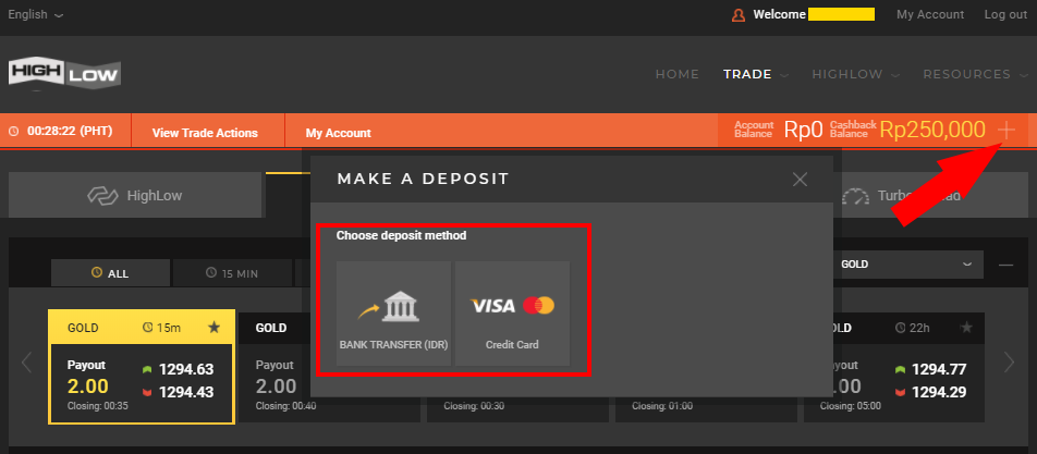 Deposit HighLow Binary dengan Kartu Kredit